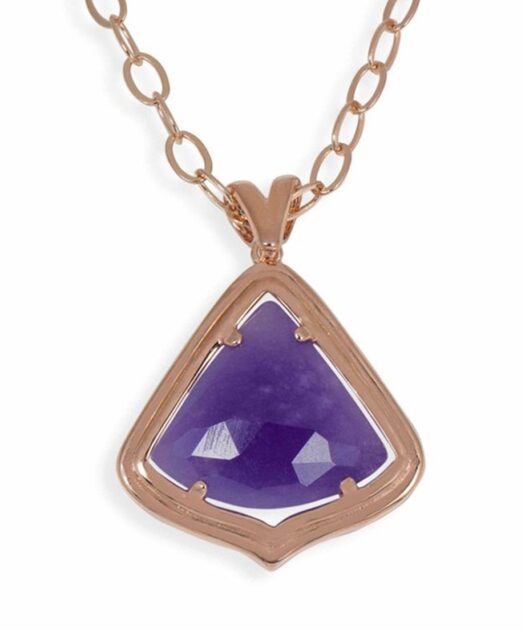 Colgante piedra de jade morada de plata de ley con un baño de oro rosa
