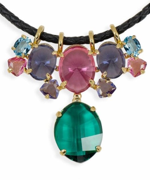Gargantilla cuero y Swarovski de plata de ley bañada en oro
