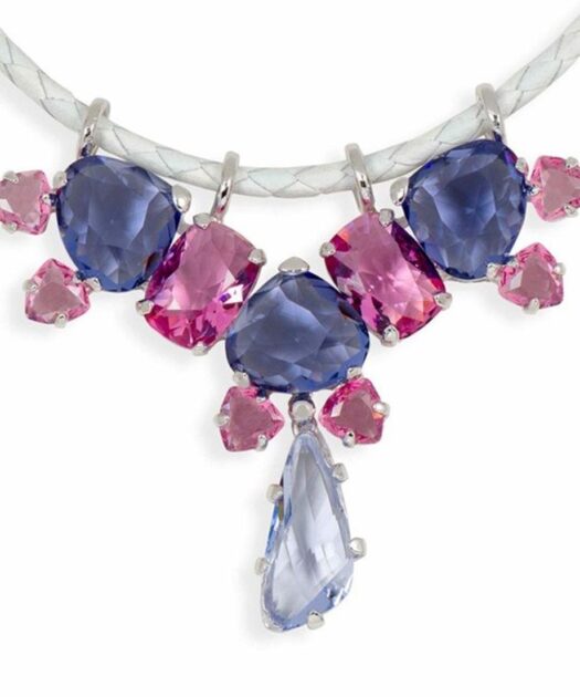 Gargantilla de cuero blanco con cristales Swarovski en plata