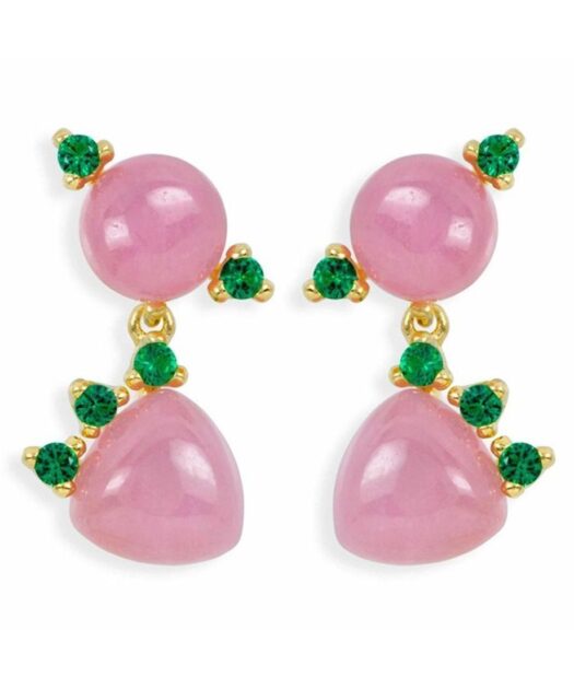 Pendientes articulados con jade rosa de plata de ley y Swarovski Elements