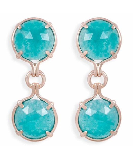 Pendientes articulados jade azul de plata con un baño de oro rosa