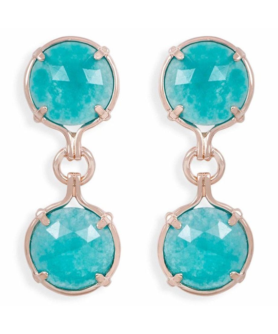 Pendientes articulados jade azul de plata con un baño de oro rosa