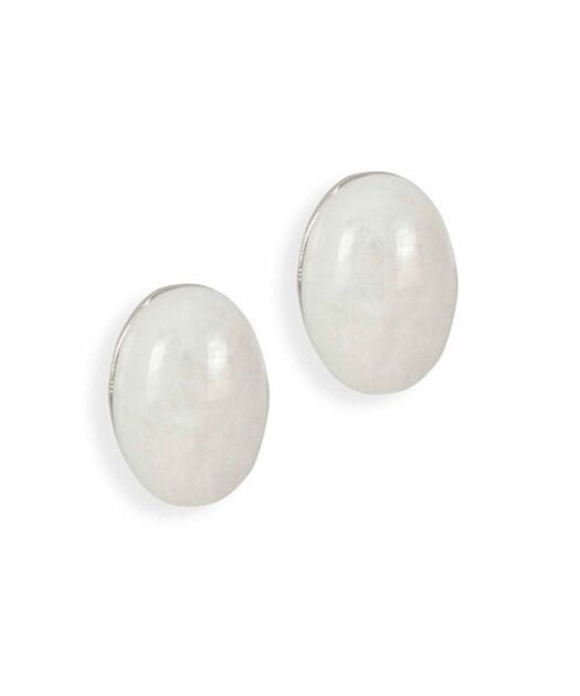 Pendientes blancos ovalados con piedras de jade en plata de ley