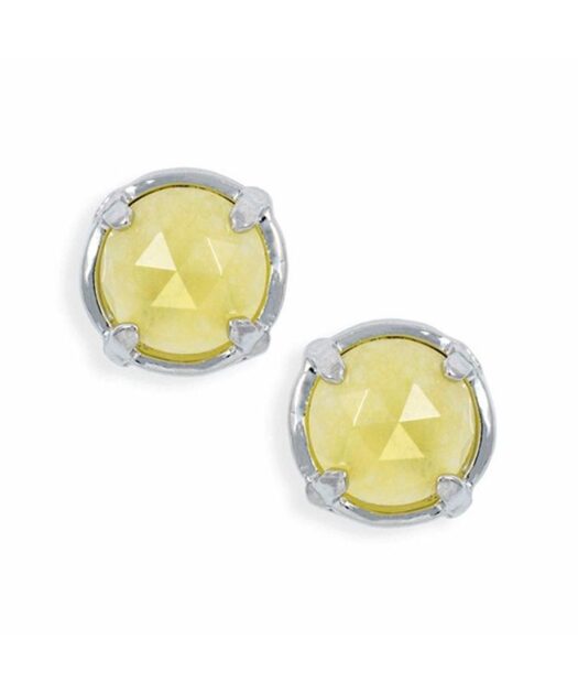 Pendientes botón jade amarillo pequeños en plata de ley rodinada