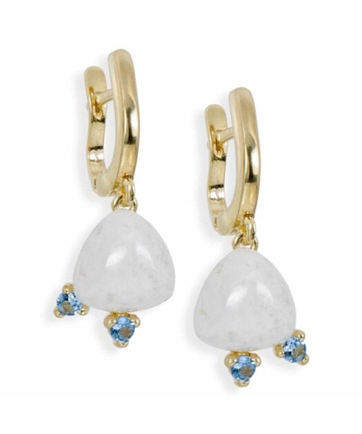 Pendientes cierre catalán de jade blanco fabricados en plata de ley con baño de oro