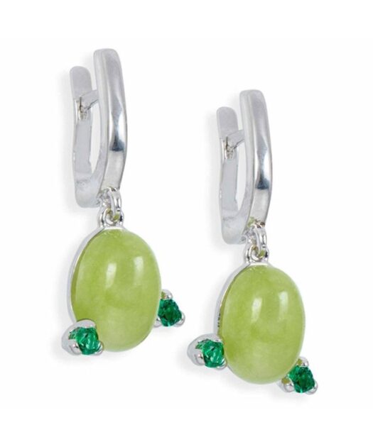 Pendientes cierre catalán de jade verde hechos de plata de ley rodinada