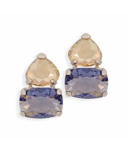 Pendientes color gris y violeta de plata de ley con un baño de rodio