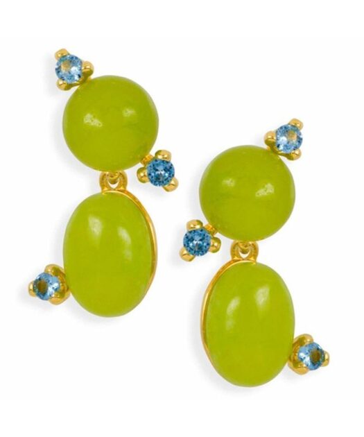 Pendientes color verde oliva de jade y plata de primera ley