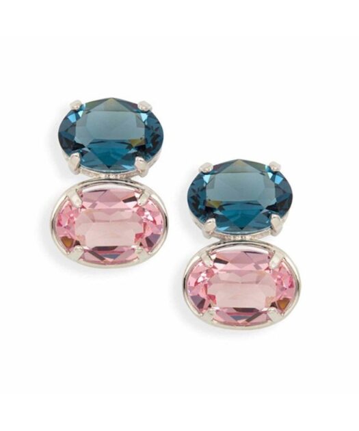 Pendientes con cristales Swarovski azules y rosas de plata de ley rodinada