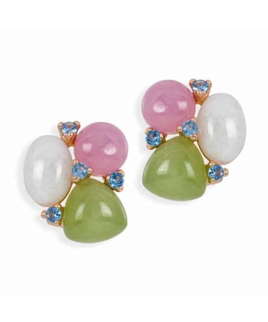 Pendientes con tres piedras de jade de plata de ley con Swarovski