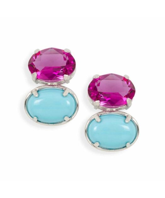 Pendientes con turquesa y cristal morado de plata de ley rodinada