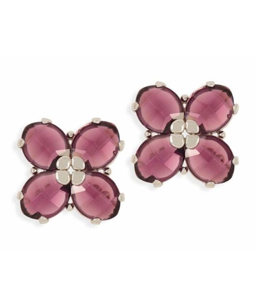 Pendientes cortos color morado de plata rodinada con cristales Swarovski