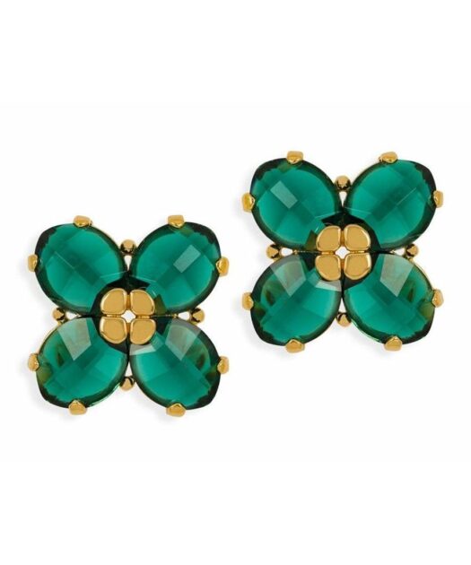 Pendientes cortos con cristales Swarovski verdes de plata de primera ley