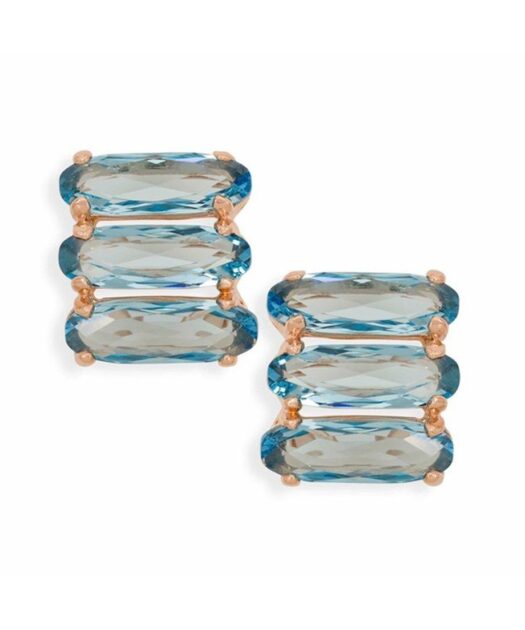 Pendientes cortos con Swarovski Elements azules de plata de ley bañada en oro rosa