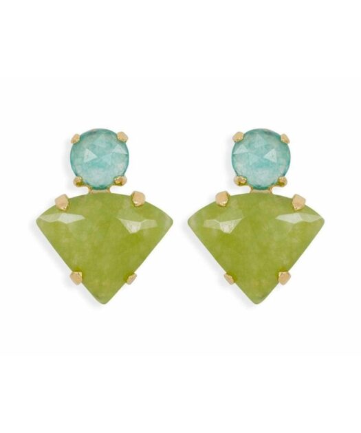 Pendientes cortos jade azules y verdes de plata bañada en oro rosa
