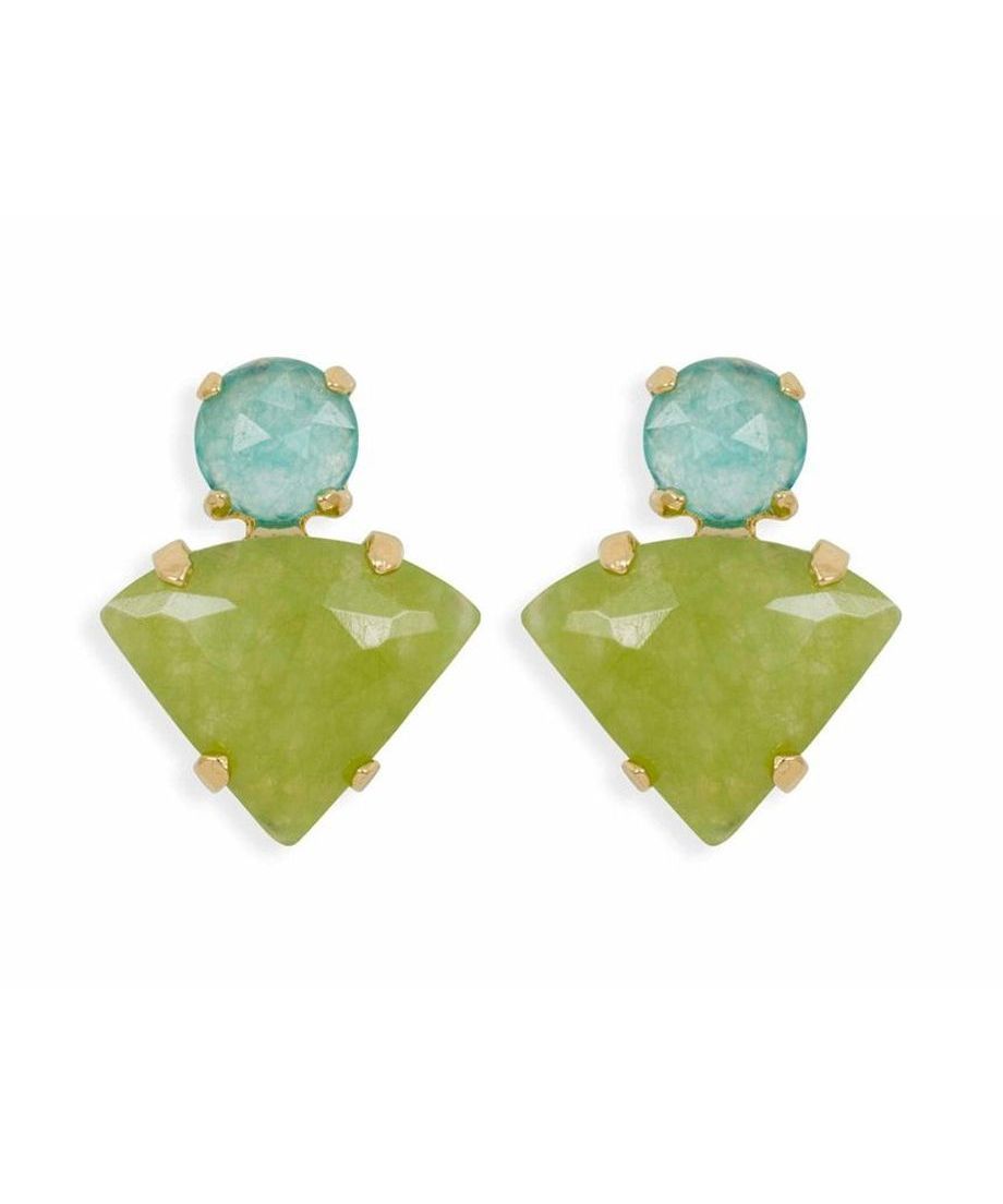 Pendientes cortos jade azules y verdes de plata bañada en oro rosa