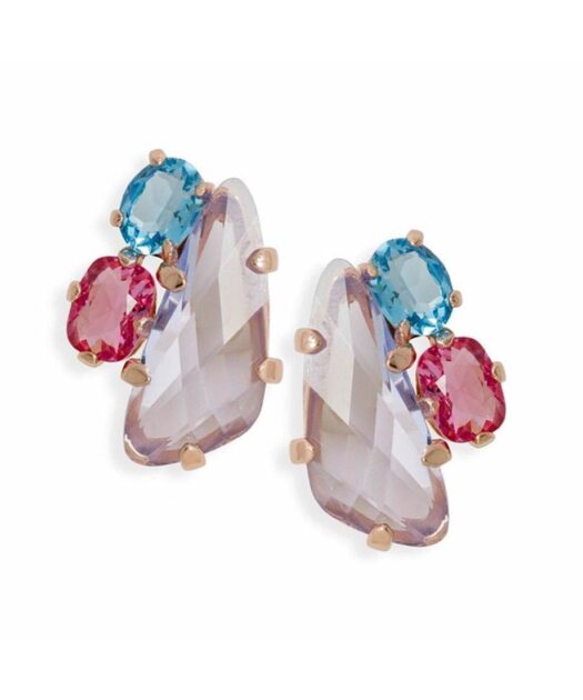 Pendientes cortos oro rosa con Swarovski de plata de primera ley