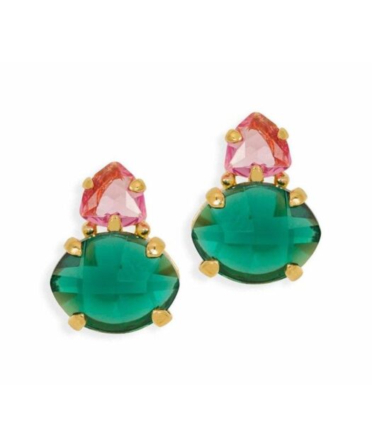 Pendientes cortos verdes y rosas de plata con cristales Swarovski