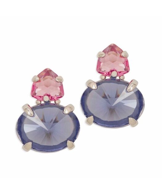 Pendientes cortos violetas y rosas de plata rodinada con Swarovski Elements