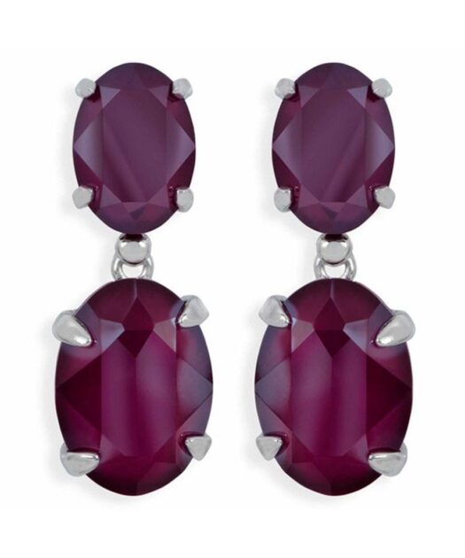 Pendientes cristal Swarovski color púrpura de plata de ley rodinada articulados