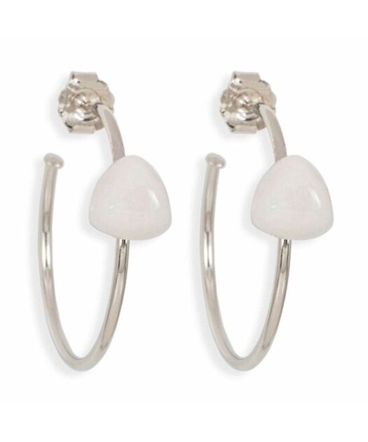 Pendientes de aro con jade blanco de plata de ley rodinada