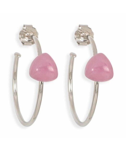Pendientes de aro con jade rosa de plata de ley rodinada