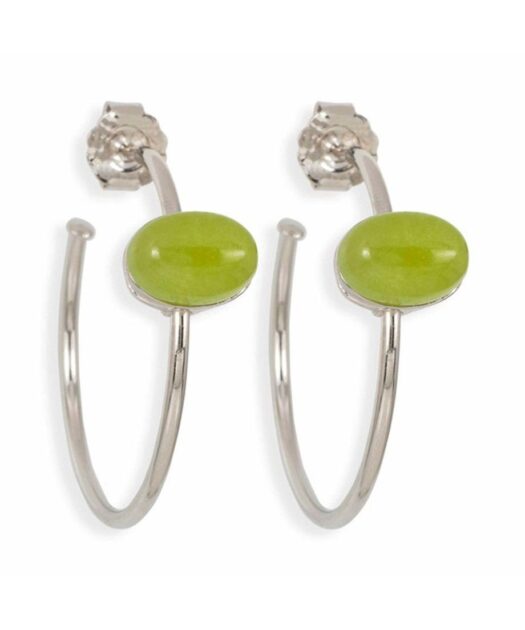 Pendientes de aro con jade verde de plata de primera ley con baño de rodio