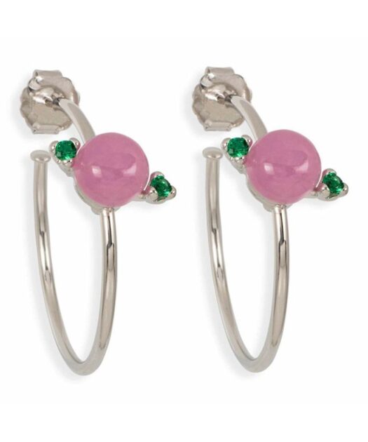 Pendientes de aro con jade y Swarovski Elements de plata de ley rodinada