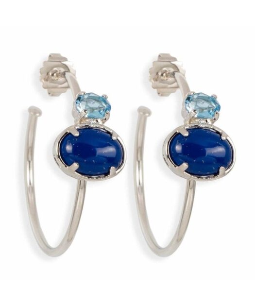 Pendientes de aro con lapislázuli y un cristal Swarovski azul