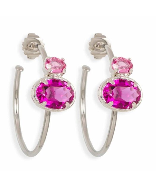 Pendientes de aro con Swarovski Elements rosas en plata de ley