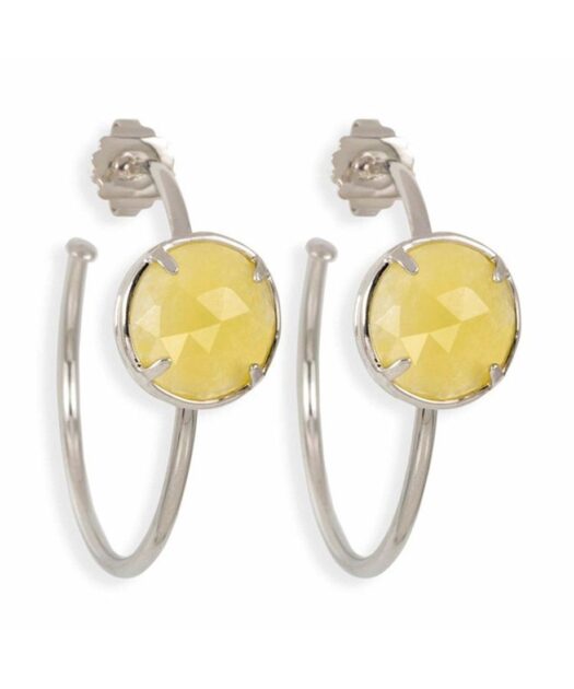 Pendientes de aro de jade amarillos fabricados en plata rodinada