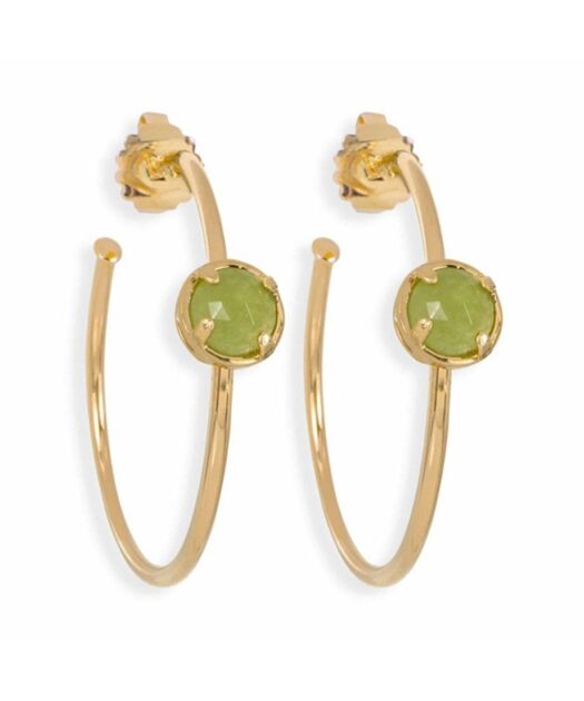 Pendientes de aro de jade verde con base de plata bañada en oro