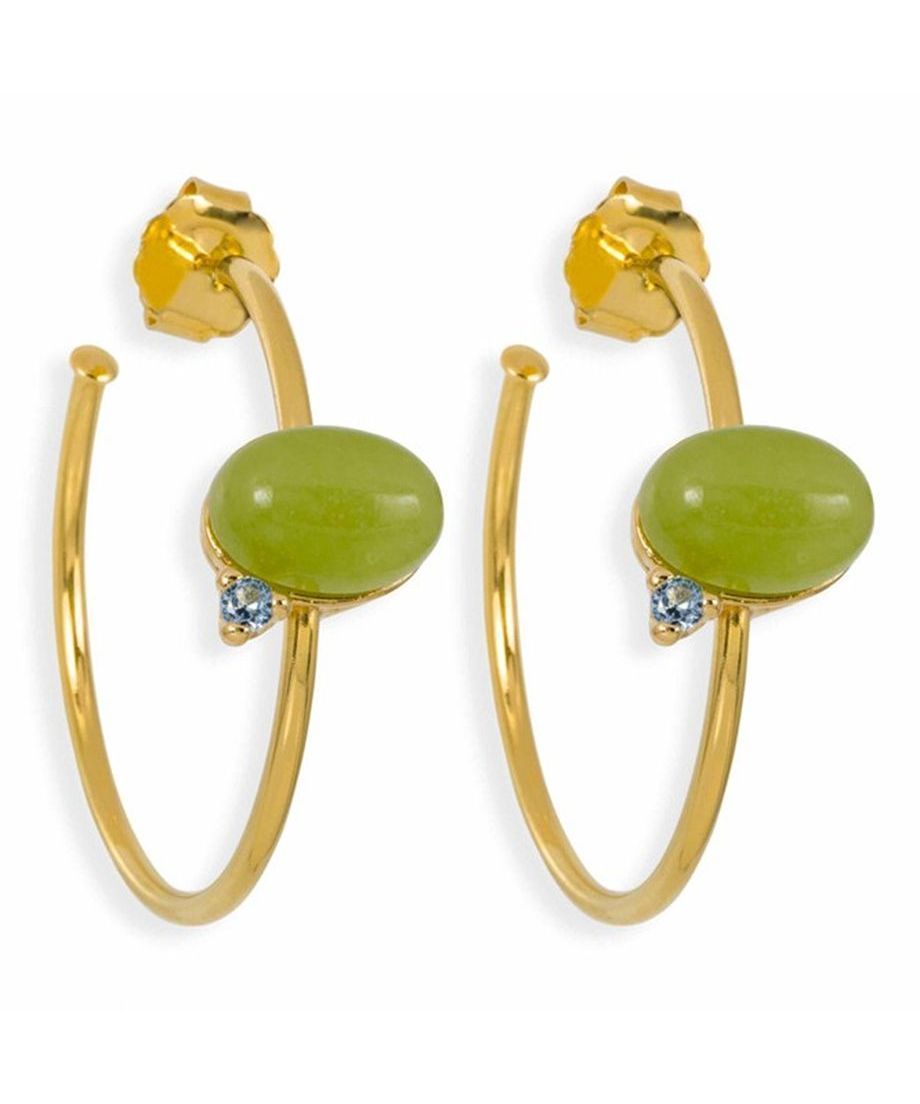 Pendientes de aro dorados con jade y Swarovski Elements de plata de ley