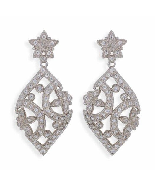 Pendientes de boda de colgar en plata de ley bañada en rodio con cristal Swarovski