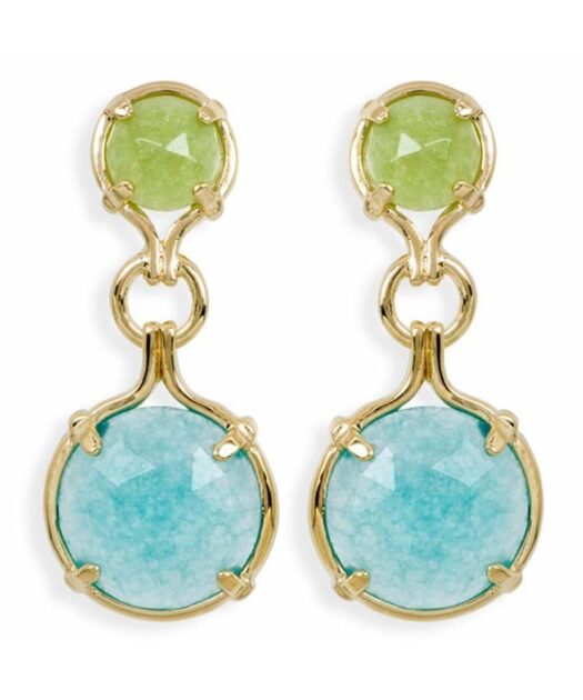 Pendientes de jade azules y verdes de plata bañada en oro