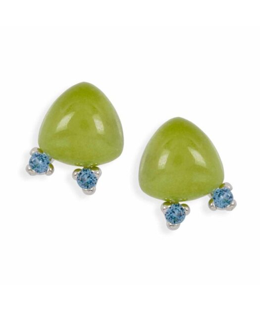 Pendientes de jade verde fabricados en plata con cristales Swarovski azules