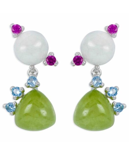 Pendientes de jade verde y blanco fabricados en plata de ley rodinada