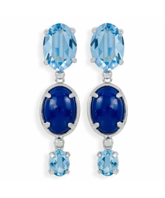 Pendientes de plata en tonos azules con cristales y lapislázuli