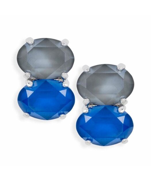 Pendientes de plata grises y azules con cristal Swarovski y baño de rodio