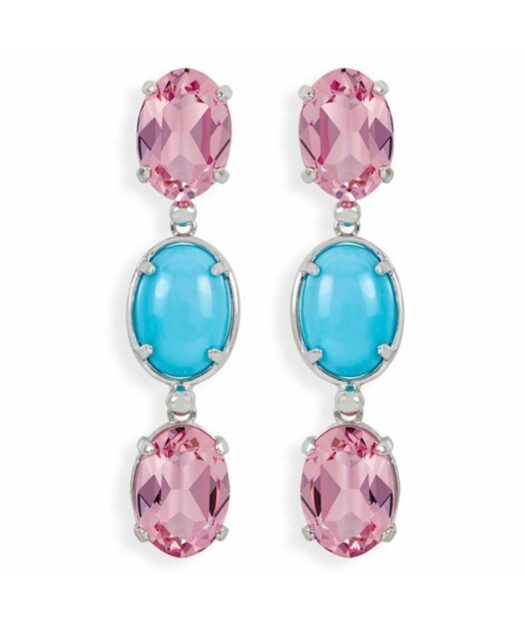 Pendientes de plata malvas con turquesa y cristales Swarovski