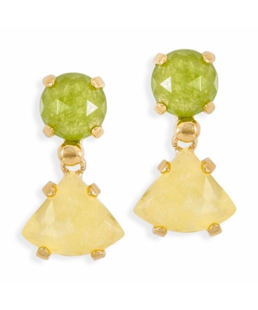 Pendientes dorados con jade verde y amarillo de plata con un baño de oro 18 K
