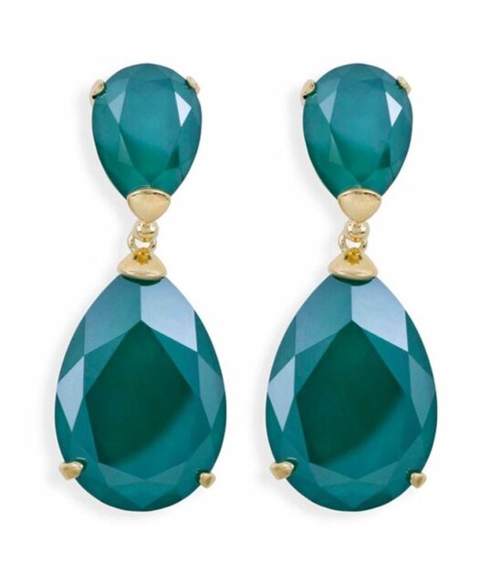Pendientes dorados de lágrimas verdes en plata de ley con baño de oro amarillo 18 K
