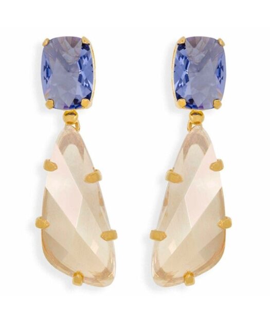 Pendientes dorados y violetas de plata bañada en oro amarillo con Swarovski