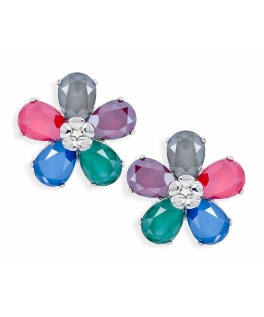 Pendientes flor de cinco colores con Swarovski Elements en plata rodinada