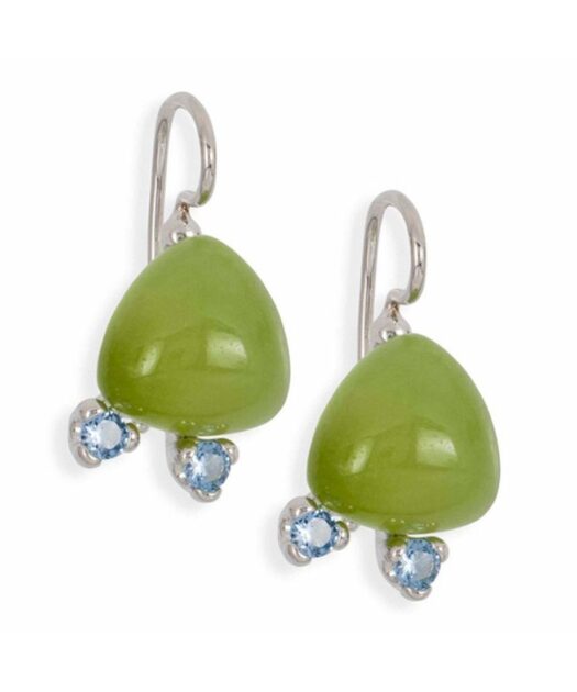Pendientes gancho con jade verde de plata de primera ley rodinada