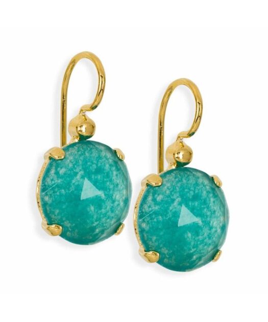 Pendientes gancho de jade azul de plata de ley con baño de oro rosa