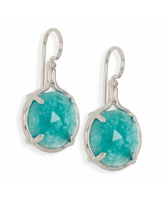 Pendientes gancho jade azul de plata de primera ley rodinada