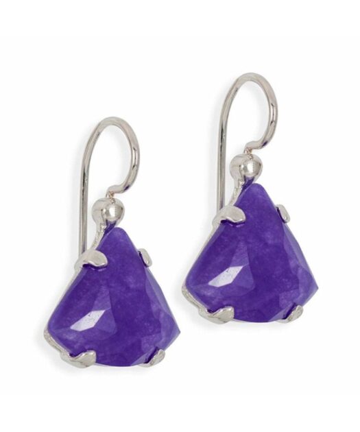 Pendientes gancho jade morado de plata de primera ley con un baño de rodio