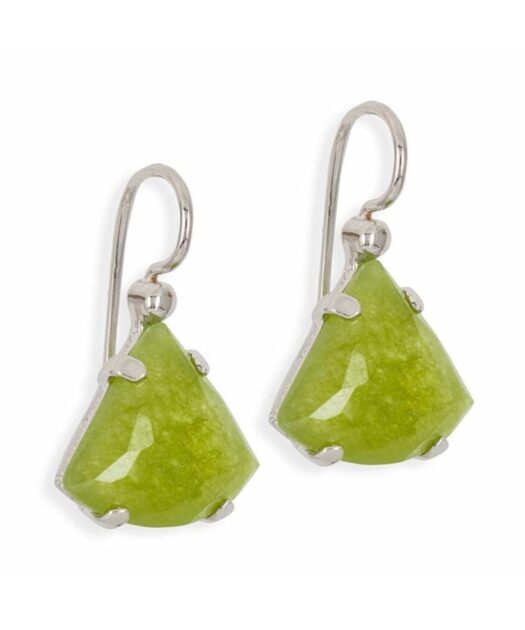 Pendientes gancho jade verde fabricados en plata con baño de rodio