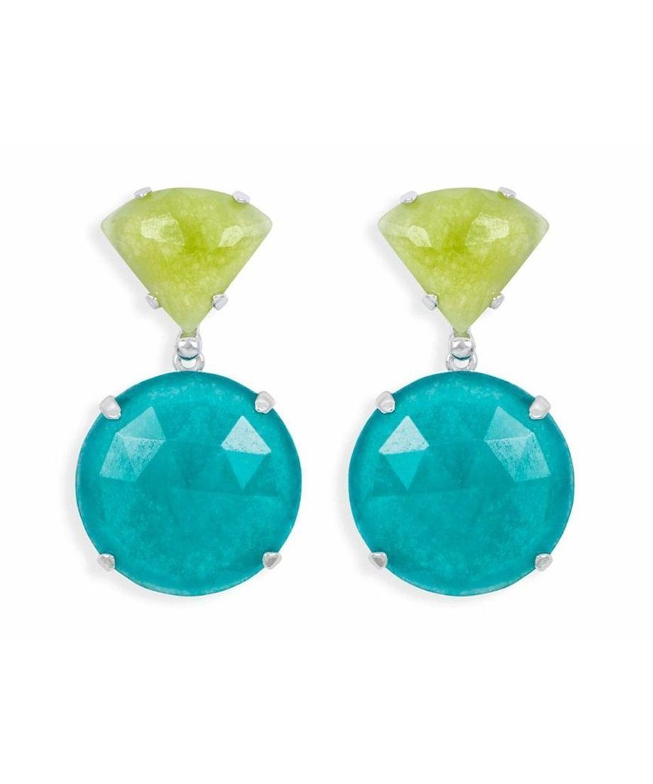 Pendientes grandes de jade verdes y azules de plata de ley con baño de rodio